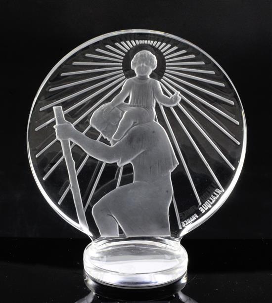 Sainte-Christophe/St. Christopher. A glass mascot by René Lalique, introduced on 1/3/1928, No.1142 height 11.5cm.